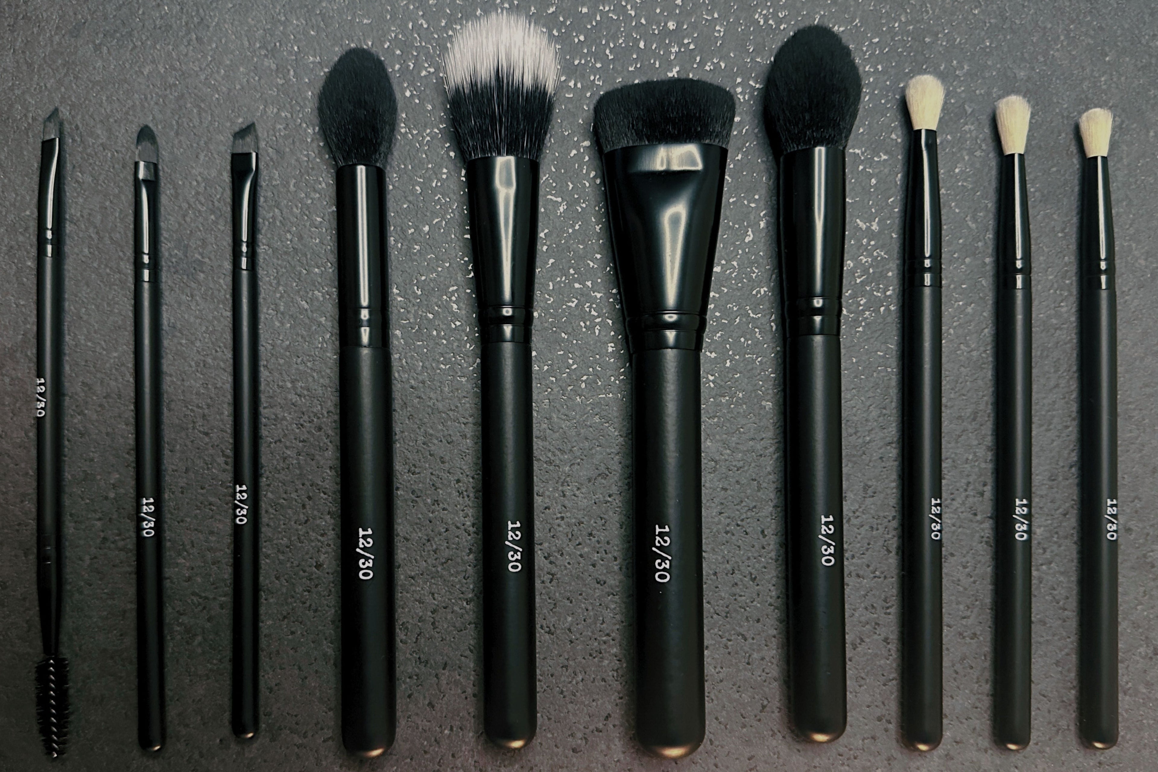 The 12/30 Essential Set:  10-Piece Full Face Vegan Brushes